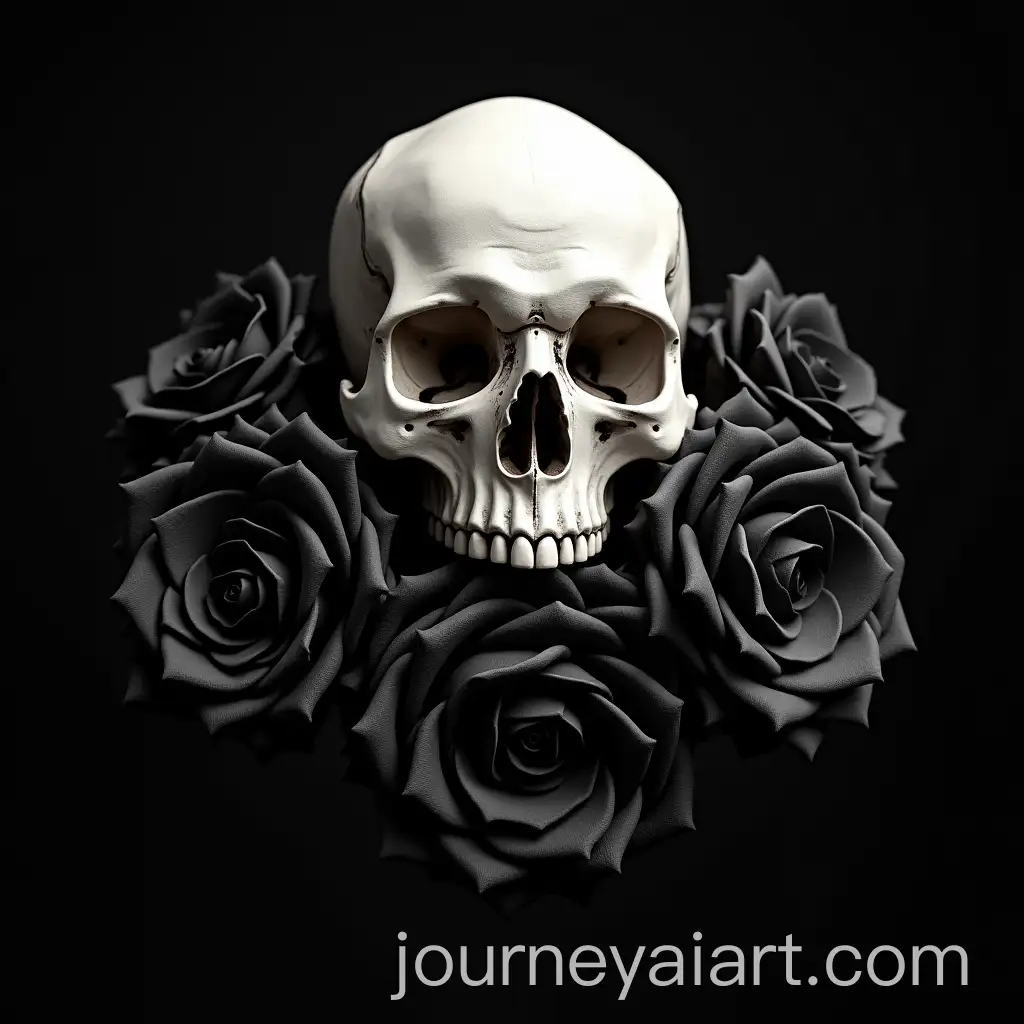 Mysterious-White-Skull-Surrounded-by-Black-Drooping-Roses