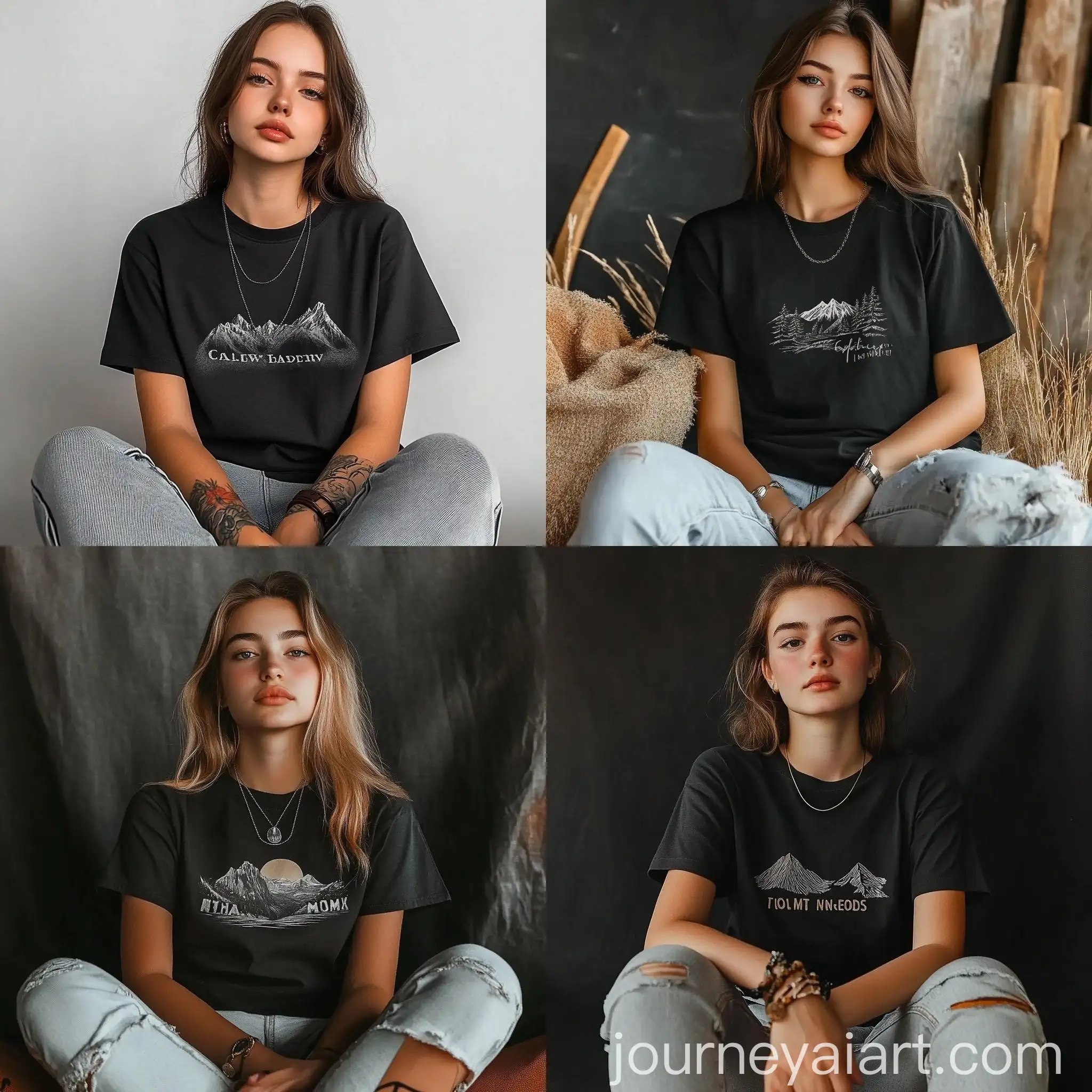 Girl-Sitting-in-Black-TShirt-with-Accessories