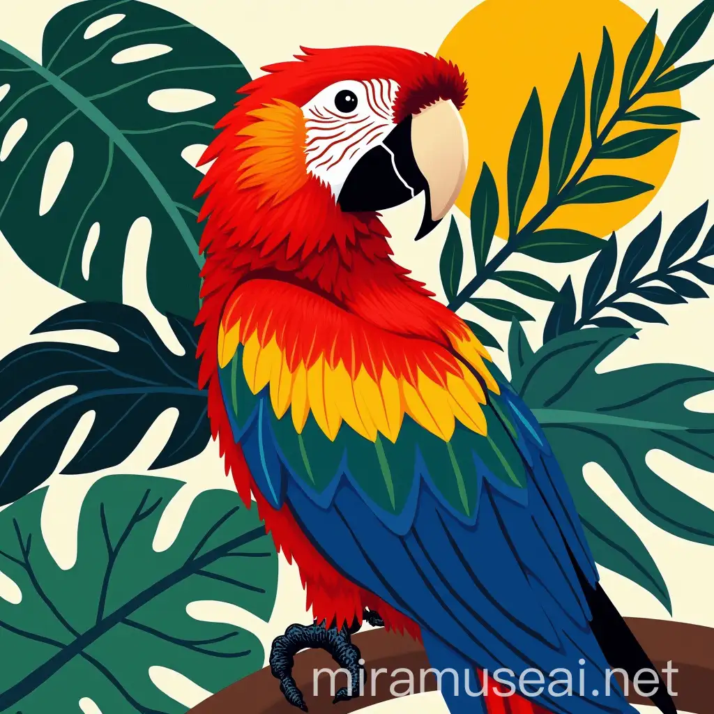 Colorful Parrot Poster Design in Henri Matisse Style