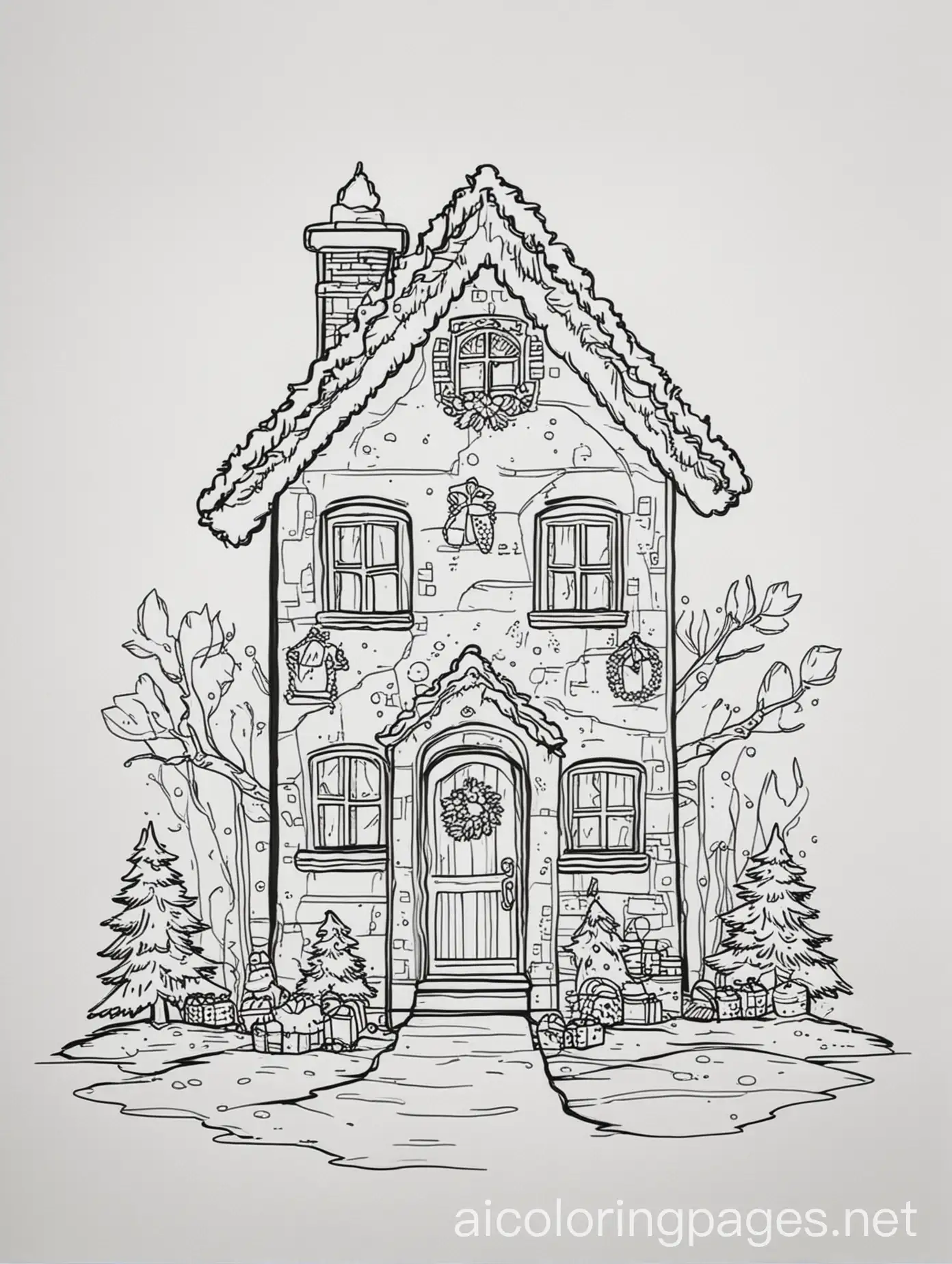 Christmas-Tree-Shaped-House-Coloring-Page-in-Black-and-White