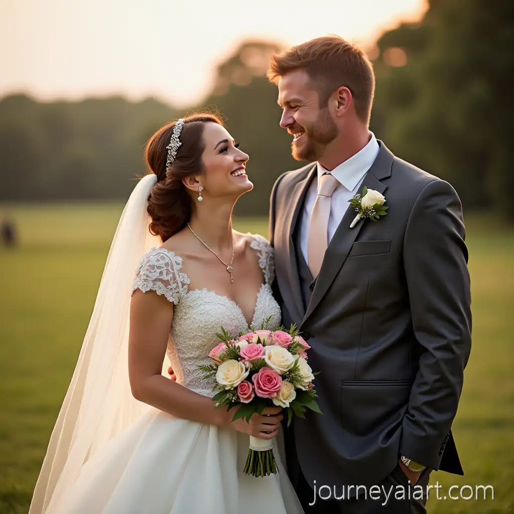 Romantic-Outdoor-Wedding-Scene-with-Smiling-BrideRomantic-wedding-scene-and-Groom