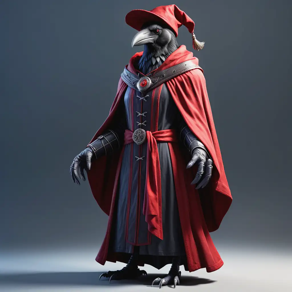 Realistic Raven Inquisitor in Red Robe and Hat