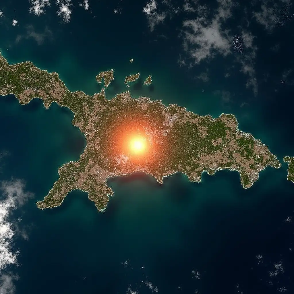 user_prompt: Real image, taken by a satellite, of something strange on earth, in the Dominican Republic, right now.