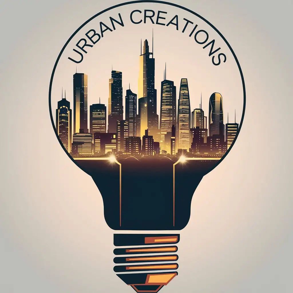 LOGO Design for Urban Creations Futuristic Skyline Inside Tech Light Bud with Bold Color Palette