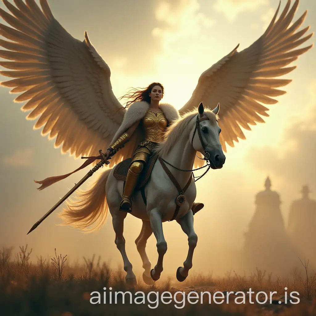 Valkyrie-Warrior-Flying-in-the-Sky-on-Winged-Horse-in-Apocalyptic-Scene