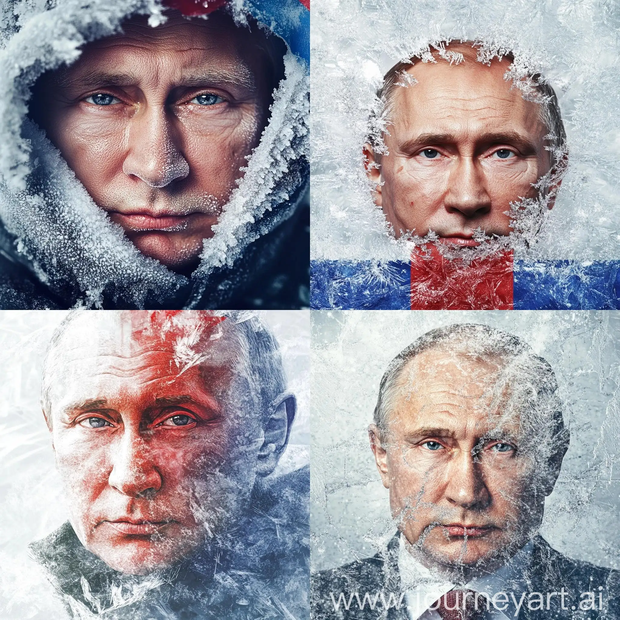 Vladimir-Putin-Frozen-in-Ice-with-Russian-Flag-Background