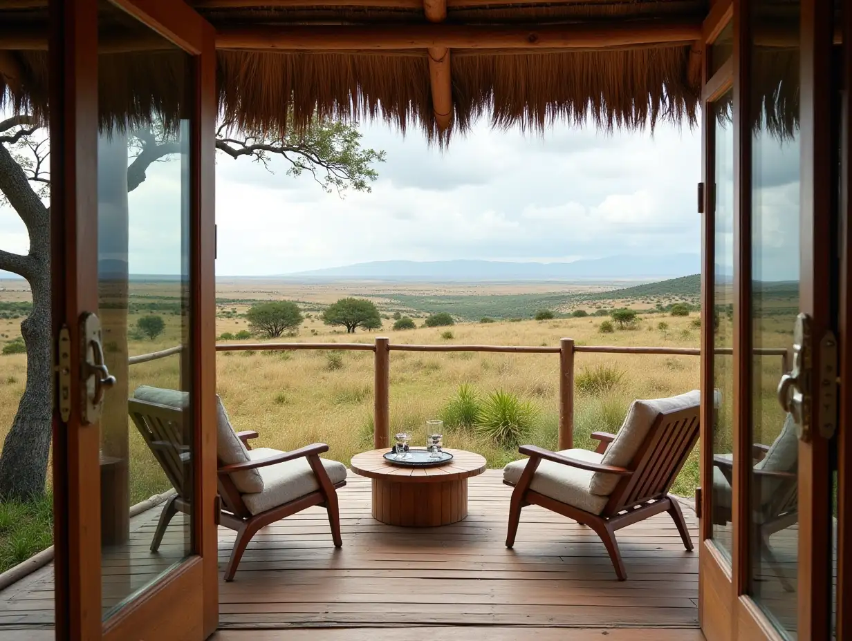 Terrassentür with a view of the distant savannahs