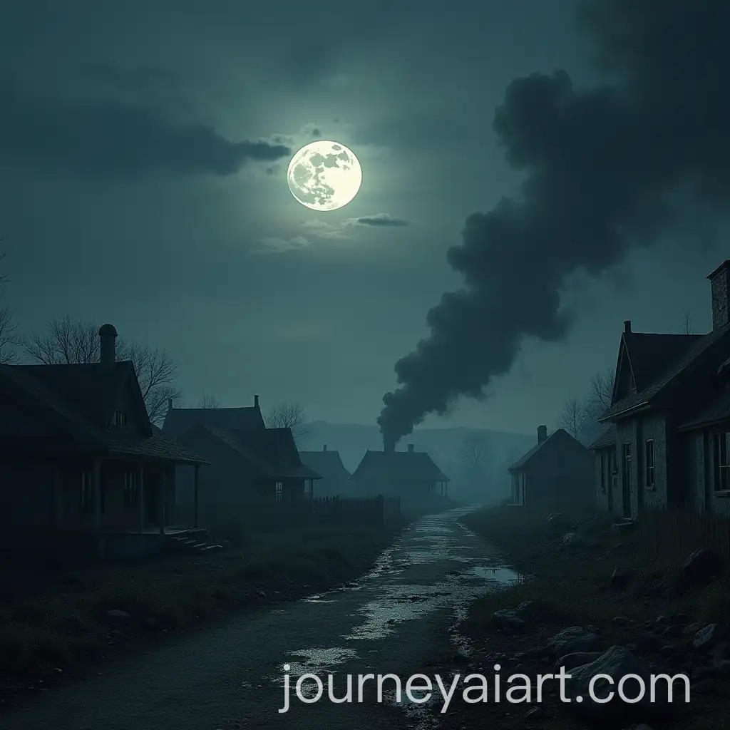 Ruined-Village-Under-Moonlight-with-Smoke-from-Ongoing-Attacks