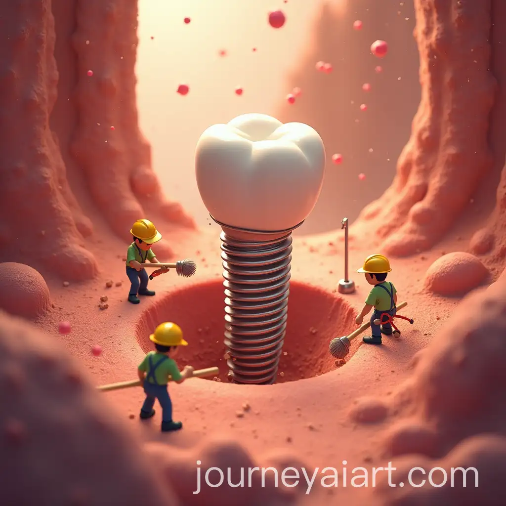 Miniature-Cartoon-Workers-Excavating-Mysterious-Object-in-GumLike-Terrain