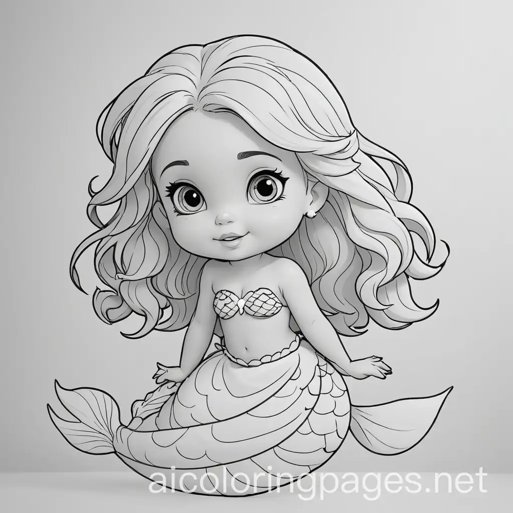 Cute-Baby-Mermaid-Coloring-Page-Simple-Line-Art-on-White-Background