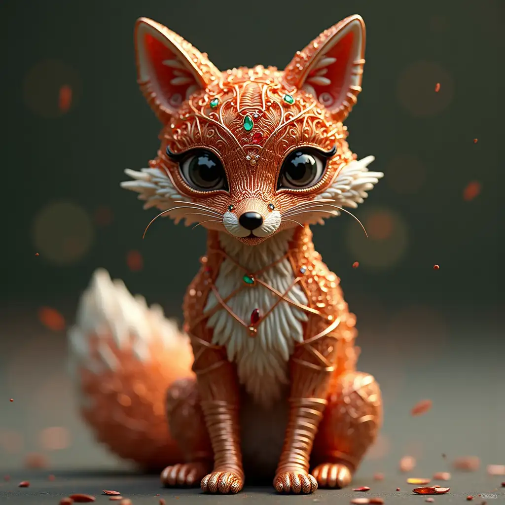 Intricate-Copper-Wire-Fox-Figurine-with-Colorful-Glass-Accents