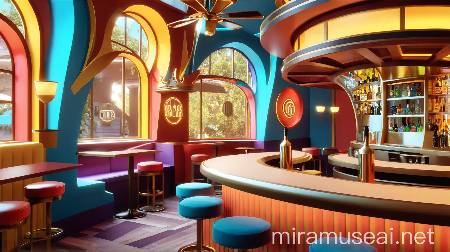 Colorful Stylized Bar Interior with Art Deco Elements