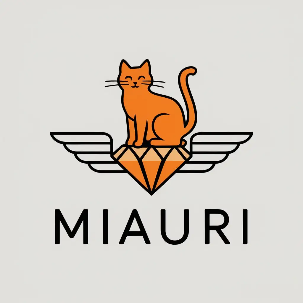 LOGO Design for Miauri Orange Cat on Winged Diamond Vector Logo