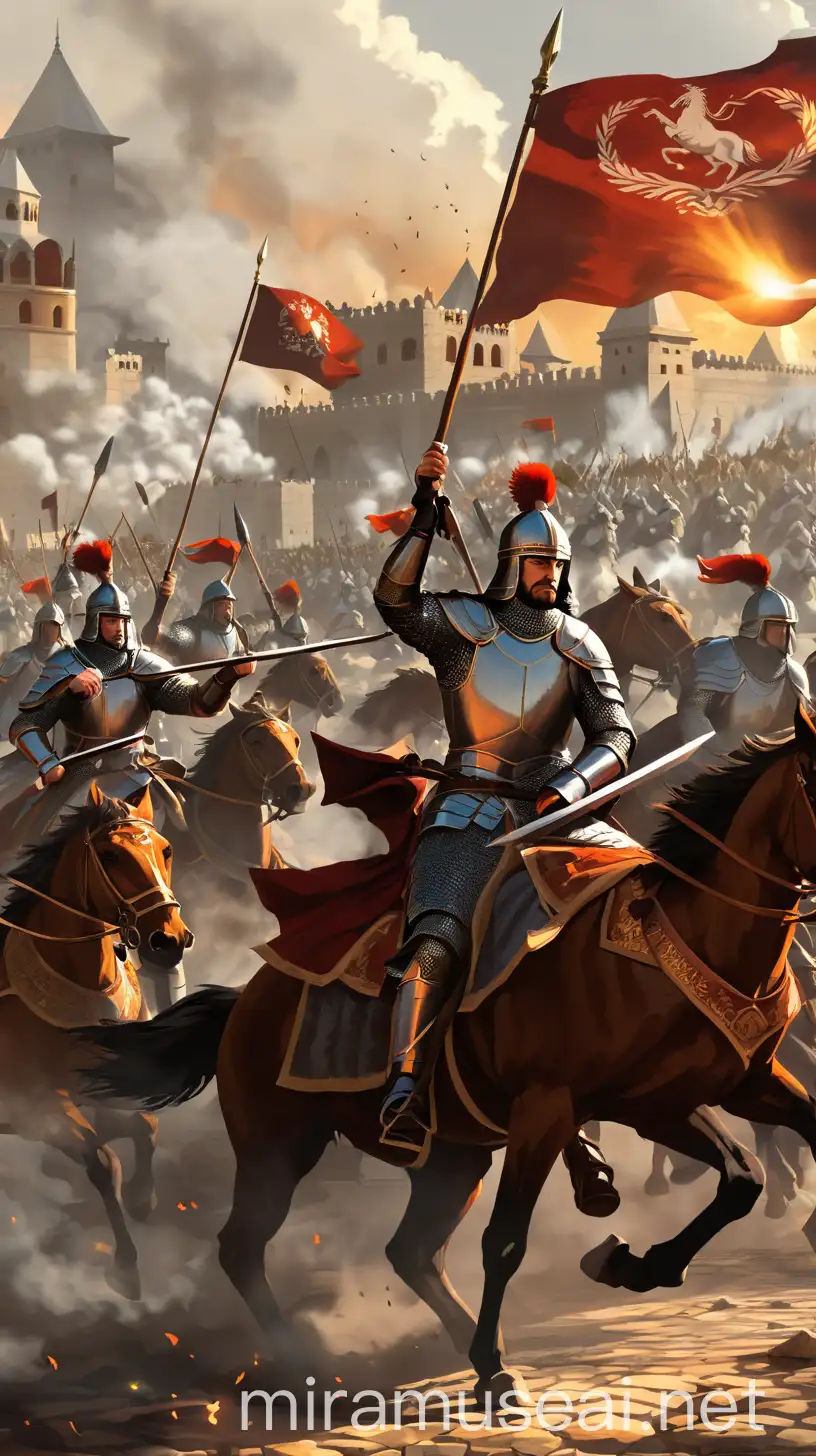 Epic Historical Battle Scene Soldiers in Intense Combat in Ancient City