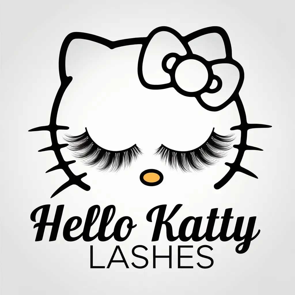 a vector logo design,with the text "Hello Katty Lashes", main symbol:Image of Hello Kitty with a lot of volume eyelashes,Moderate,clear background