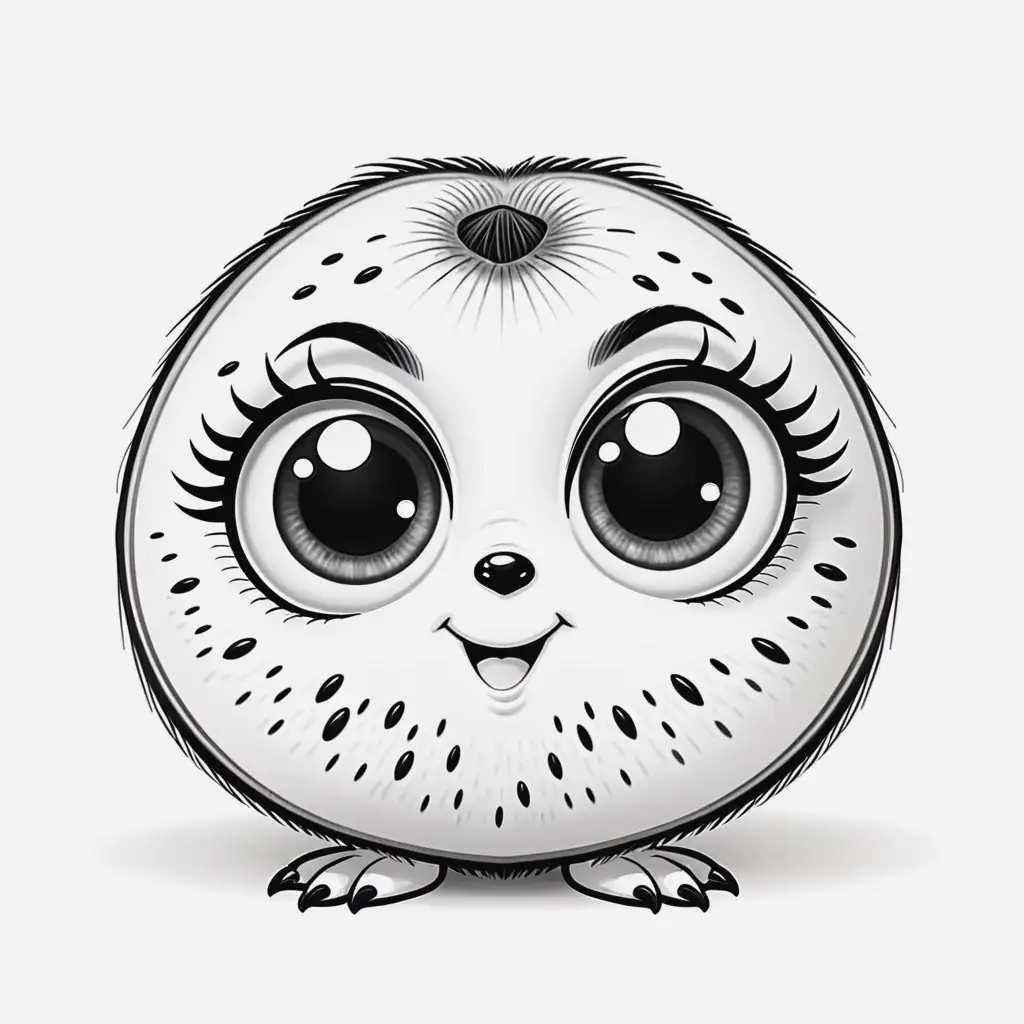 Playful Kawaii Style Kiwi Illustration with Big Round Eyes