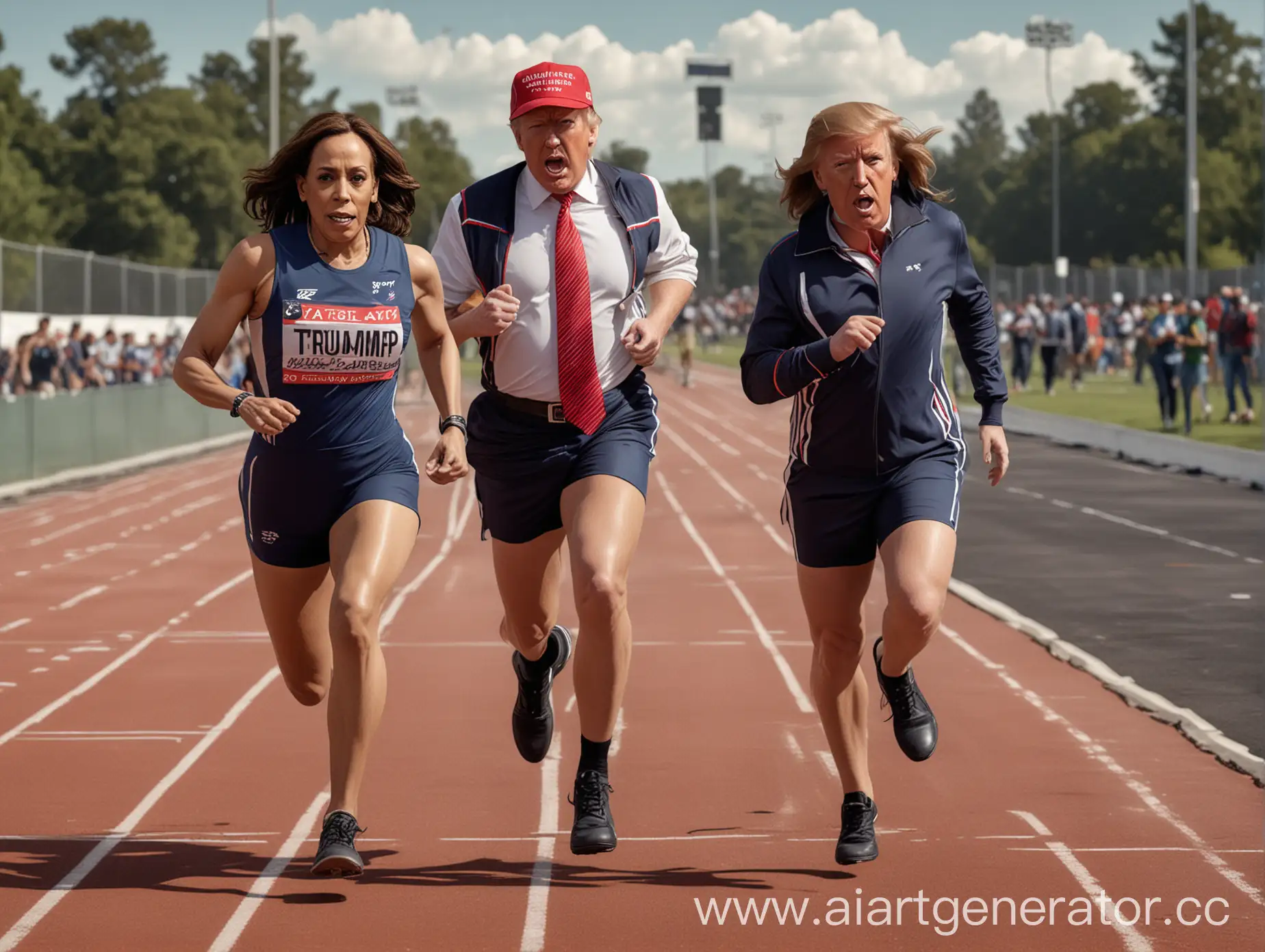 Kamala-Harris-and-Donald-Trump-Racing-on-an-Athletics-Track-with-AI-Intruder