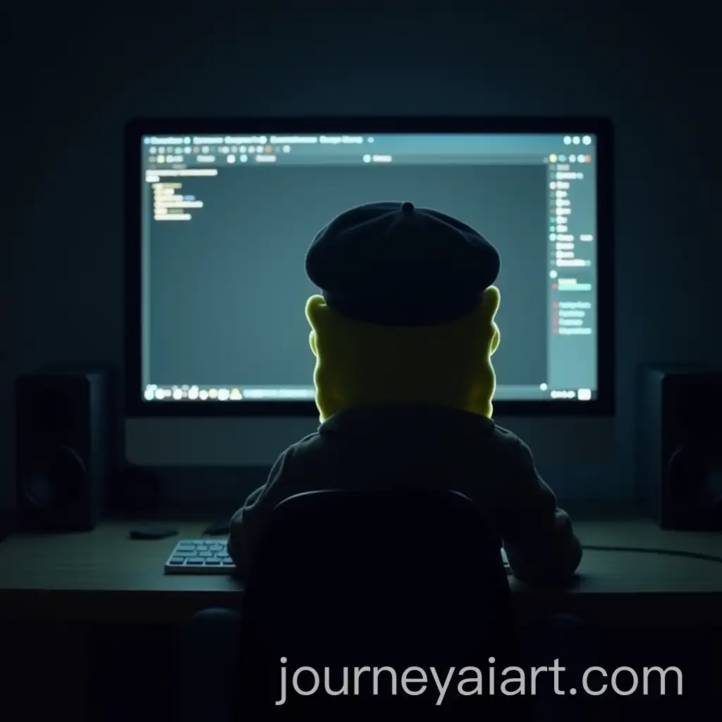 SpongeBob-Programming-in-Dark-Room-with-Monitor-Light