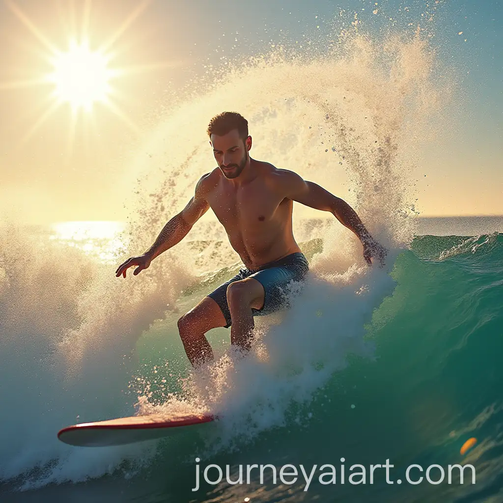 Man-Surfing-in-Sunlight-with-Water-Splashes