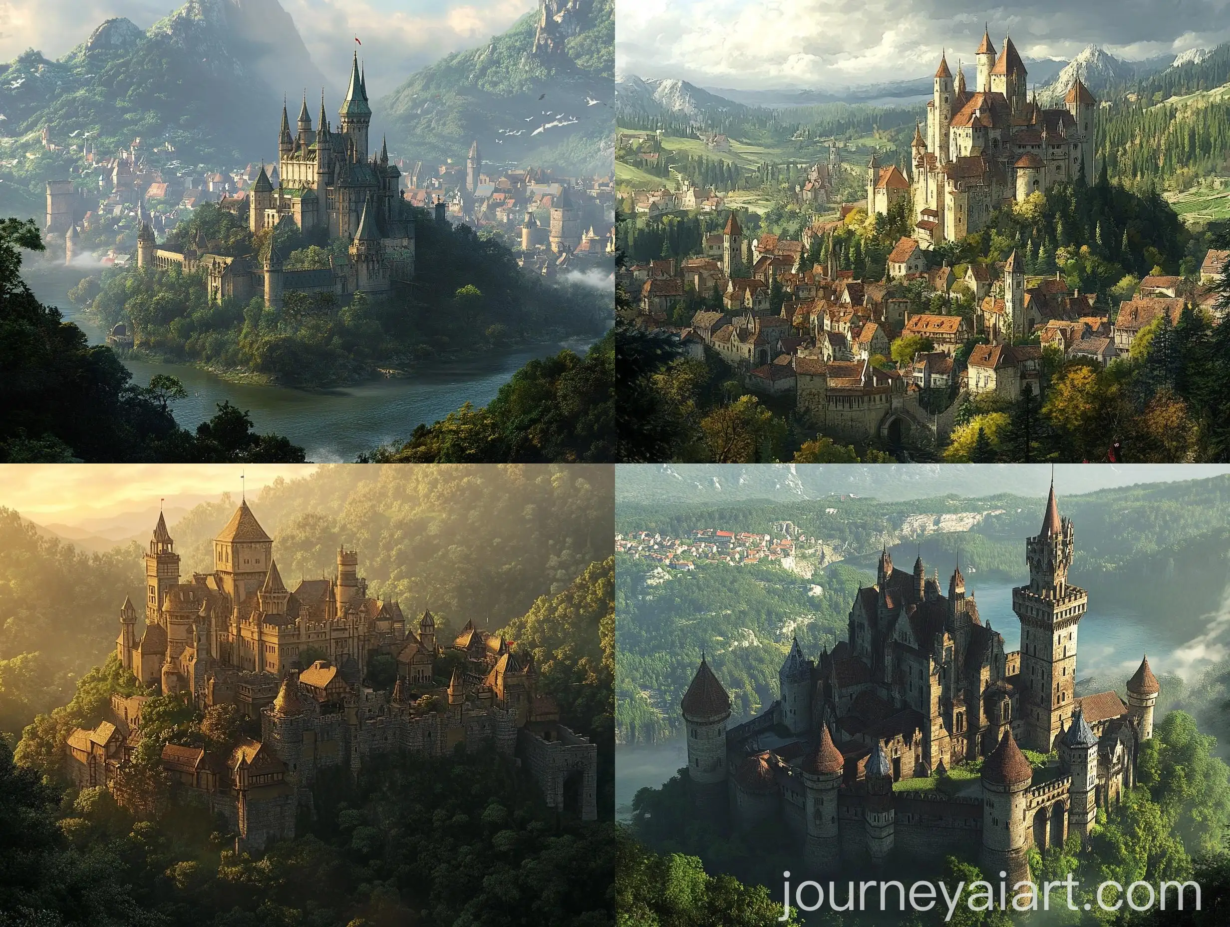 Fantasy-Castle-in-a-Medieval-City-Surrounded-by-Forests