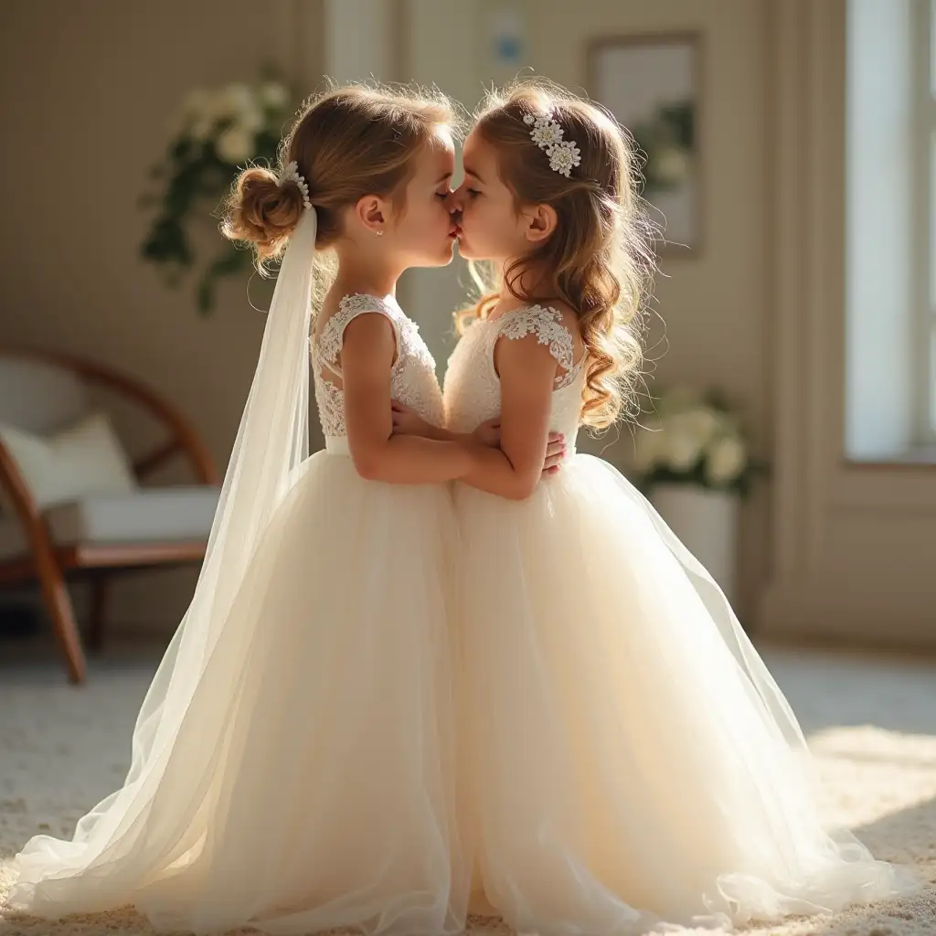 Tween-Girl-in-Transparent-Wedding-Dress-Kissing-the-Bride-in-a-Romantic-and-Cute-Setting