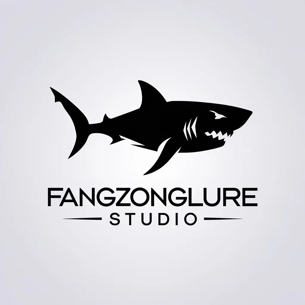 a vector logo design,with the text "fangzonglurestudio", main symbol:shark,Minimalistic,clear background