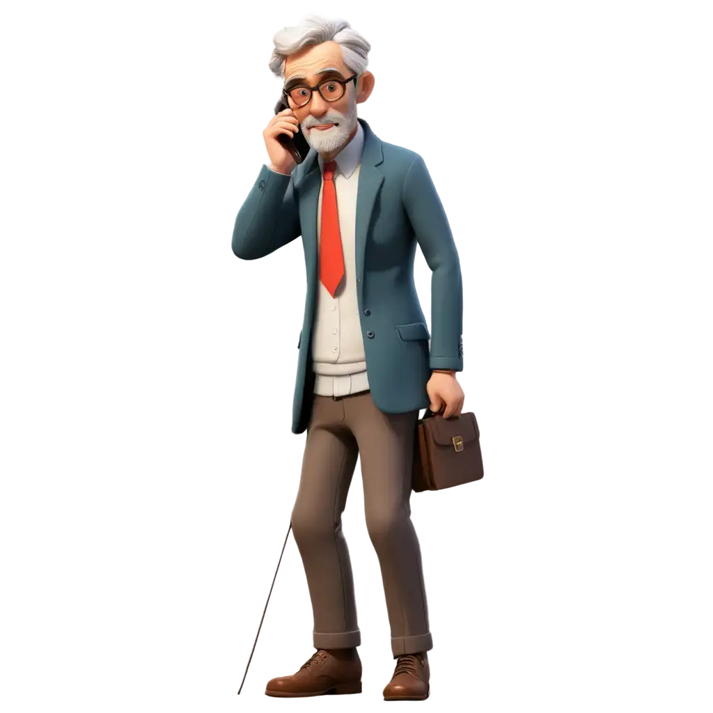 Animated-Cartoon-Old-Man-Attending-Call-Over-Phone-PNG-Image-for-Clear-HighQuality-Visuals