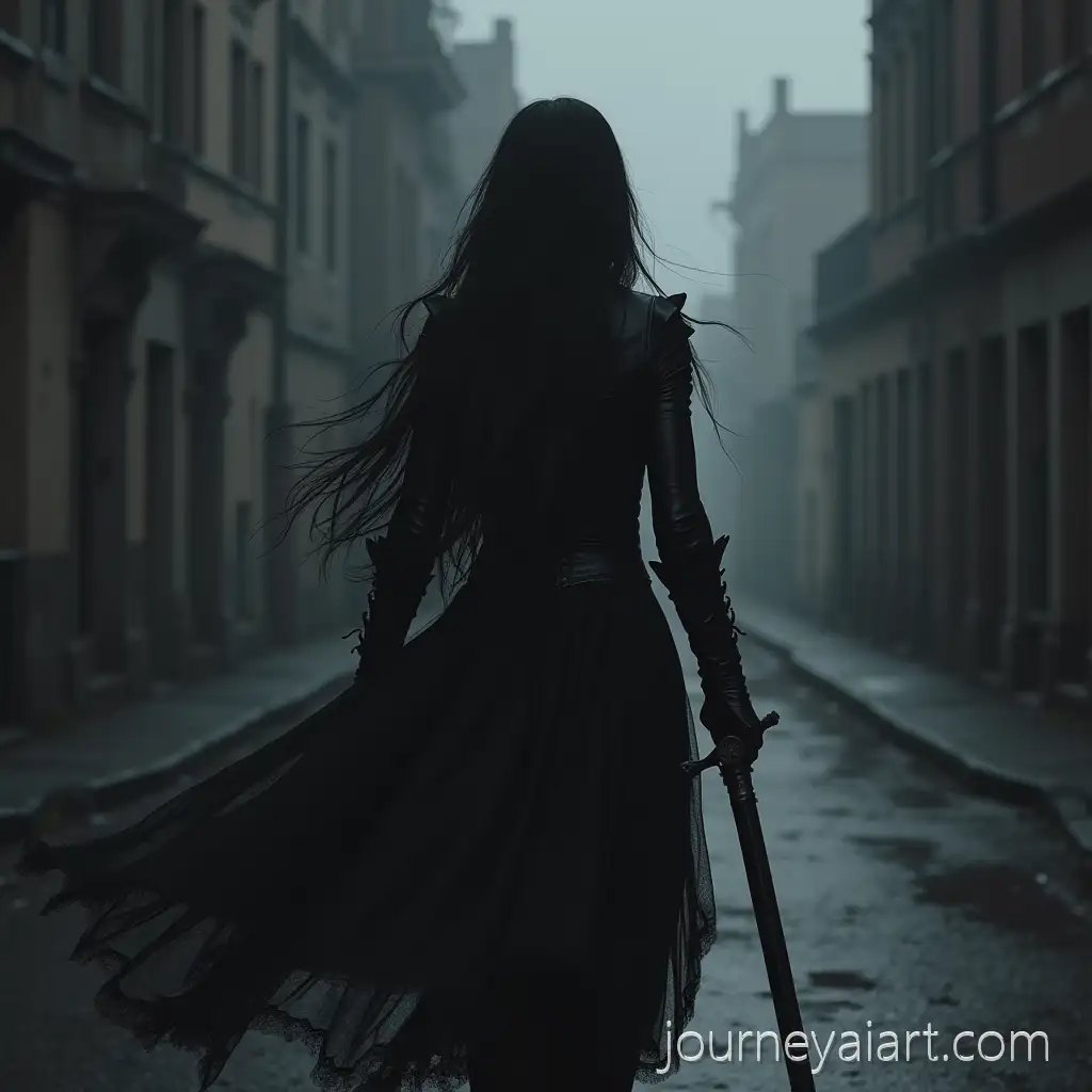 GothGothic-warrior-runningic-Warrior-Girl-Running-in-a-Dark-Street