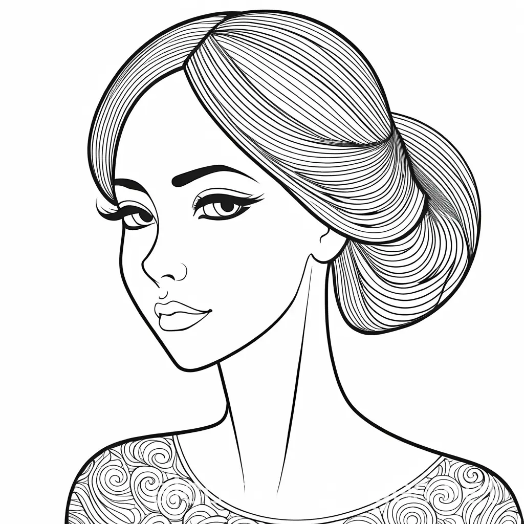 Woman b, Coloring Page, black and white, line art, white background, Simplicity, Ample White Space. The background of the coloring page is plain white to make it easy for young children to color within the lines. The outlines of all the subjects are easy to distinguish, making it simple for kids to color without too much difficulty