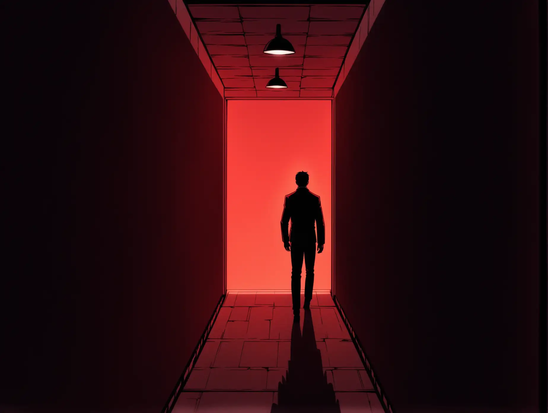 George-Facing-a-Dark-Corridor-with-Eerie-Red-Light