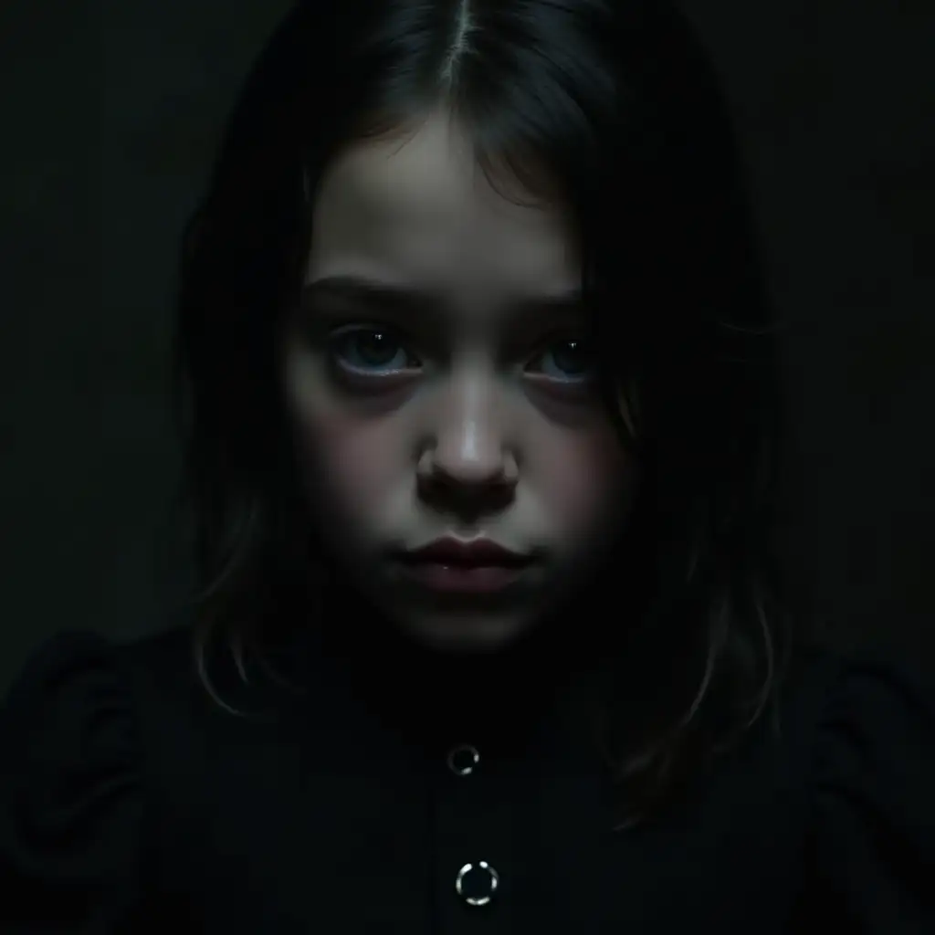 Gothic-DressWearing-Girl-with-Frown-in-Mysterious-Dark-Setting