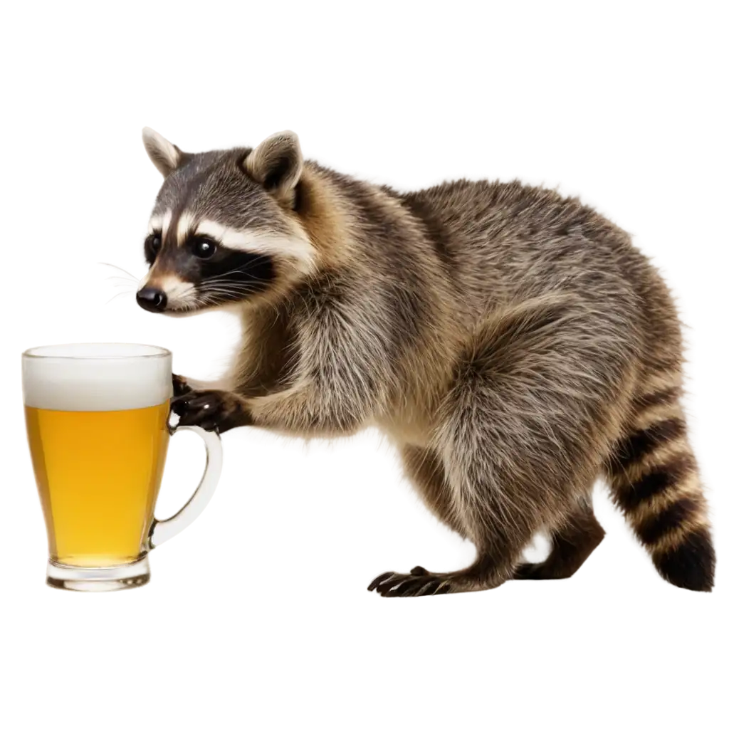 Raccoon raising a pint glass of beer