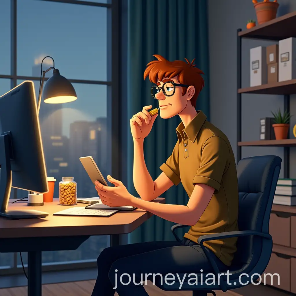 Shaggy-in-Modern-Study-Room-Enjoying-Scooby-Snack