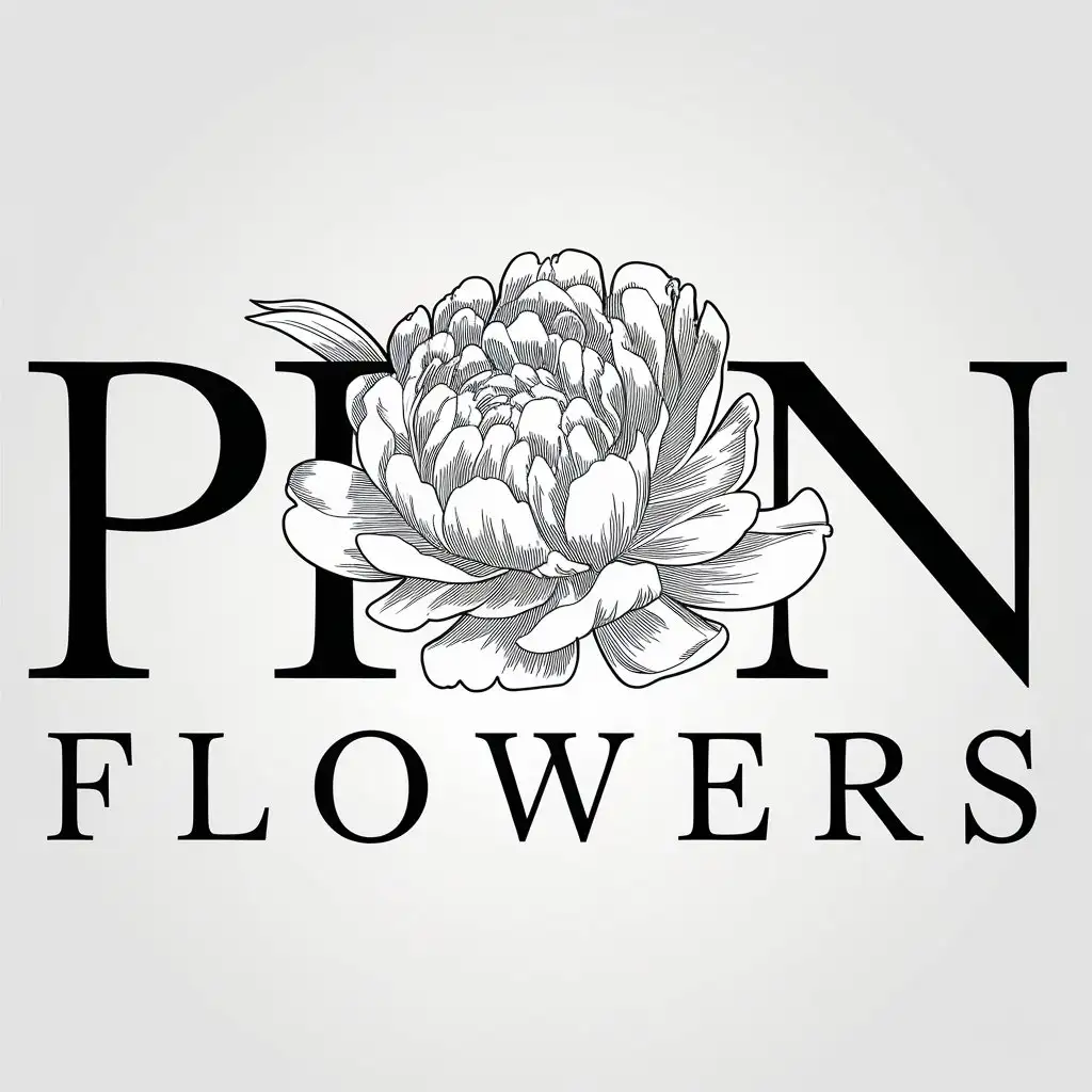 a vector logo design,with the text "Pion flowers", main symbol:Peony instead of the letter o,complex,be used in Floristry industry,clear background