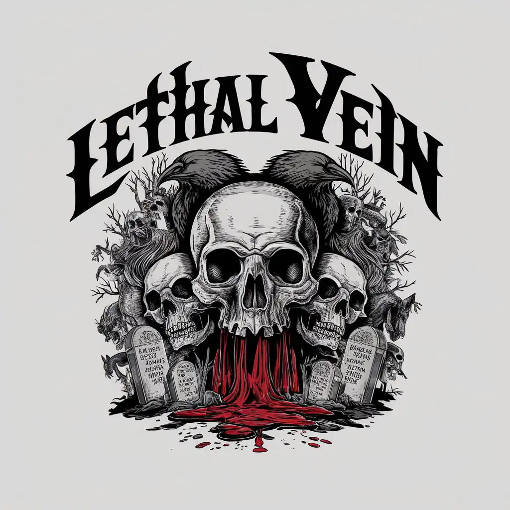 LOGO Design for LETHAL VEIN Vintage Emo Metalrock with Skulls Blood and Dark Grunge Elements