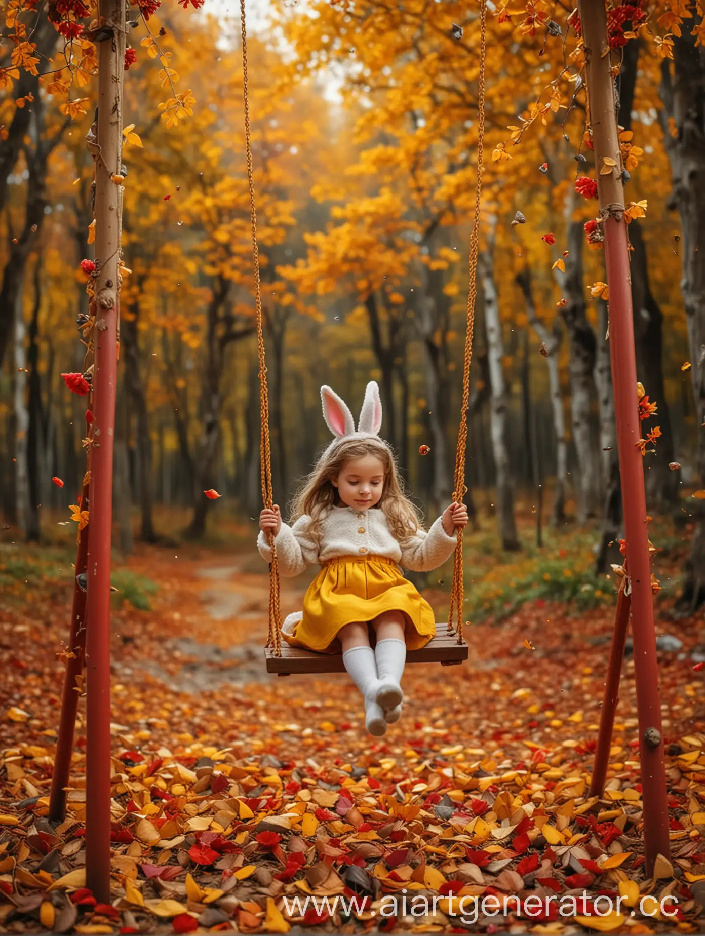 Autumn-Scene-with-Girl-on-Colorful-Swing-and-Forest-Background