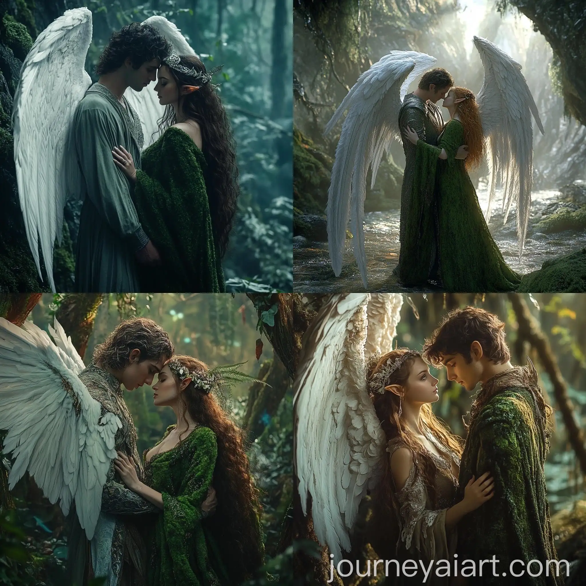 Romantic-Fantasy-Scene-Man-with-White-Wings-and-Woman-Elf-in-Enchanted-Forest