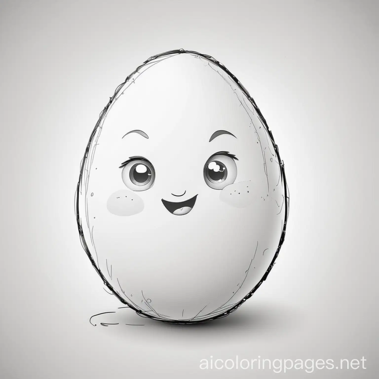 cartoon egg, Coloring Page, black and white, line art, white background, Simplicity, Ample White Space. The background of the coloring page is plain white to make it easy for young children to color within the lines. The outlines of all the subjects are easy to distinguish, making it simple for kids to color without too much difficulty