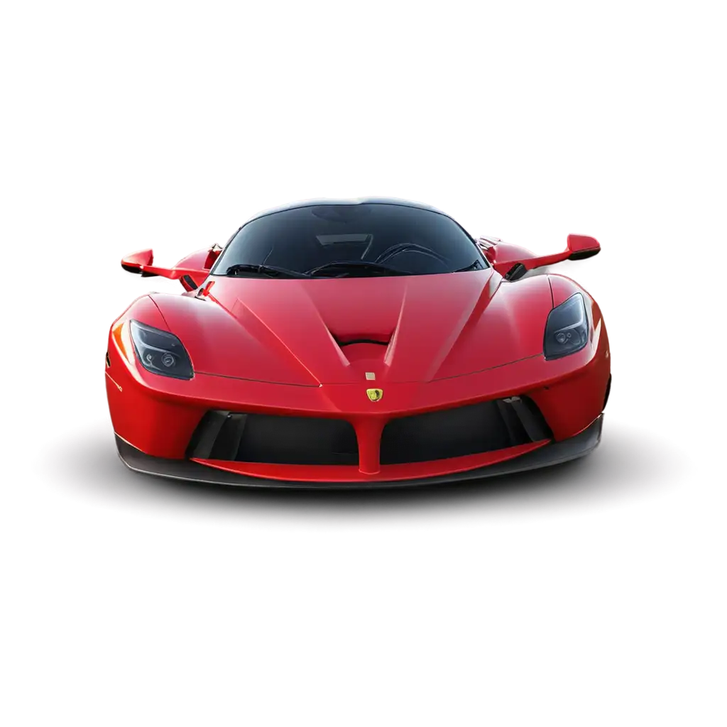 A sleek Ferrari LaFerrari in vivid red, showcasing its iconic aerodynamic design, with its signature front grill and headlights in focus.