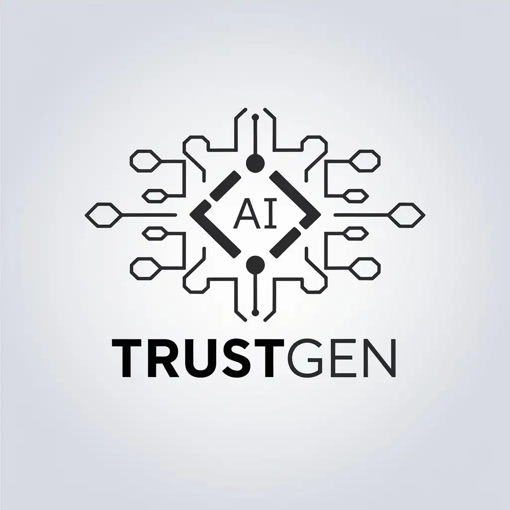 a vector logo design,with the text "TrustGen", main symbol:Trust AI code generation,Minimalistic,be used in Technology industry,clear background