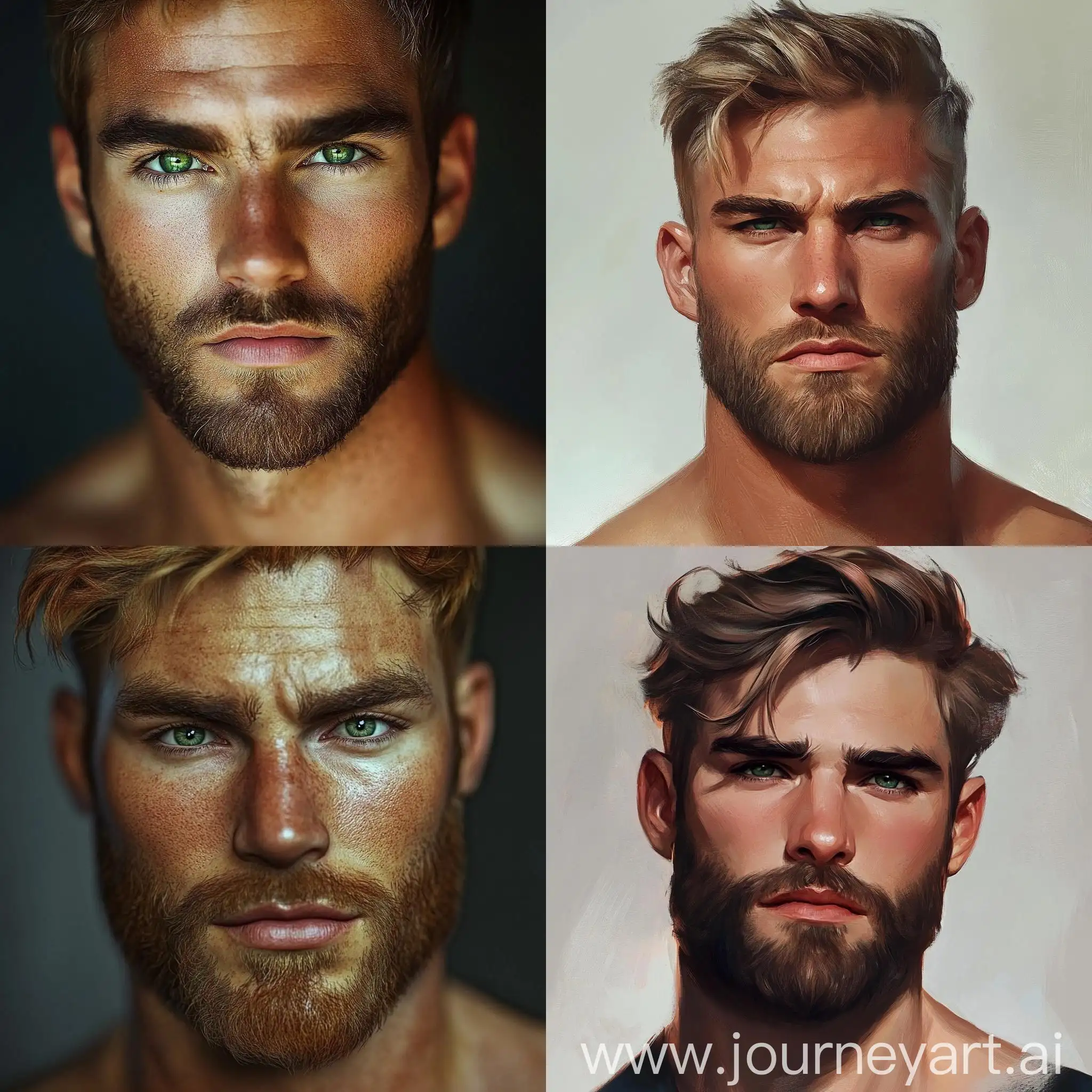 Portrait-of-a-Man-with-Fair-Hair-and-Green-Eyes-Featuring-Strong-Facial-Features-and-Muscular-Build