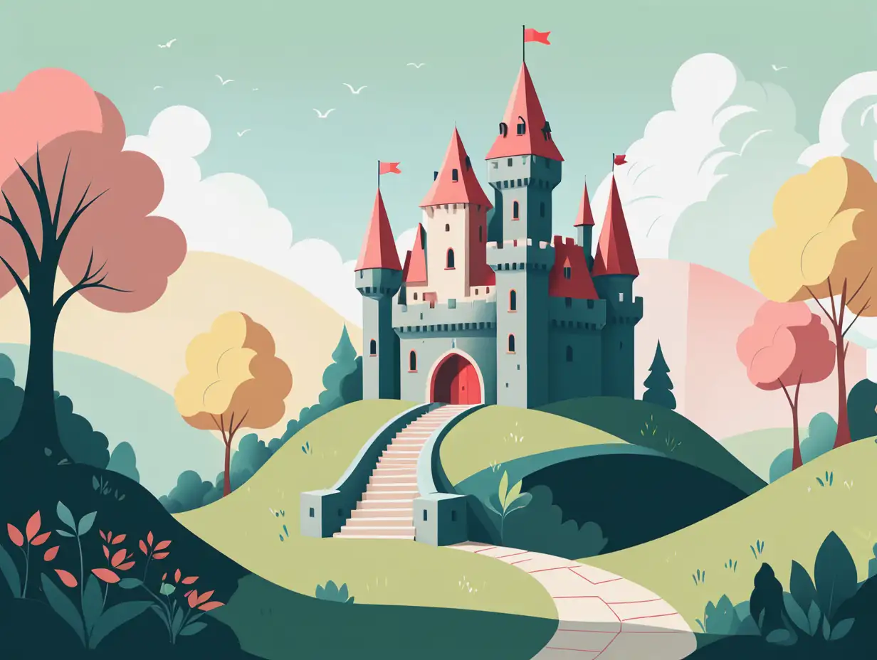 Pastel-Colored-Little-Castle-Surrounded-by-Nature