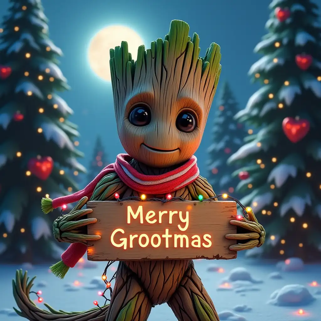 Christmas-Groot-Holding-Merry-Grootmas-Sign-with-Snowy-Night-Background