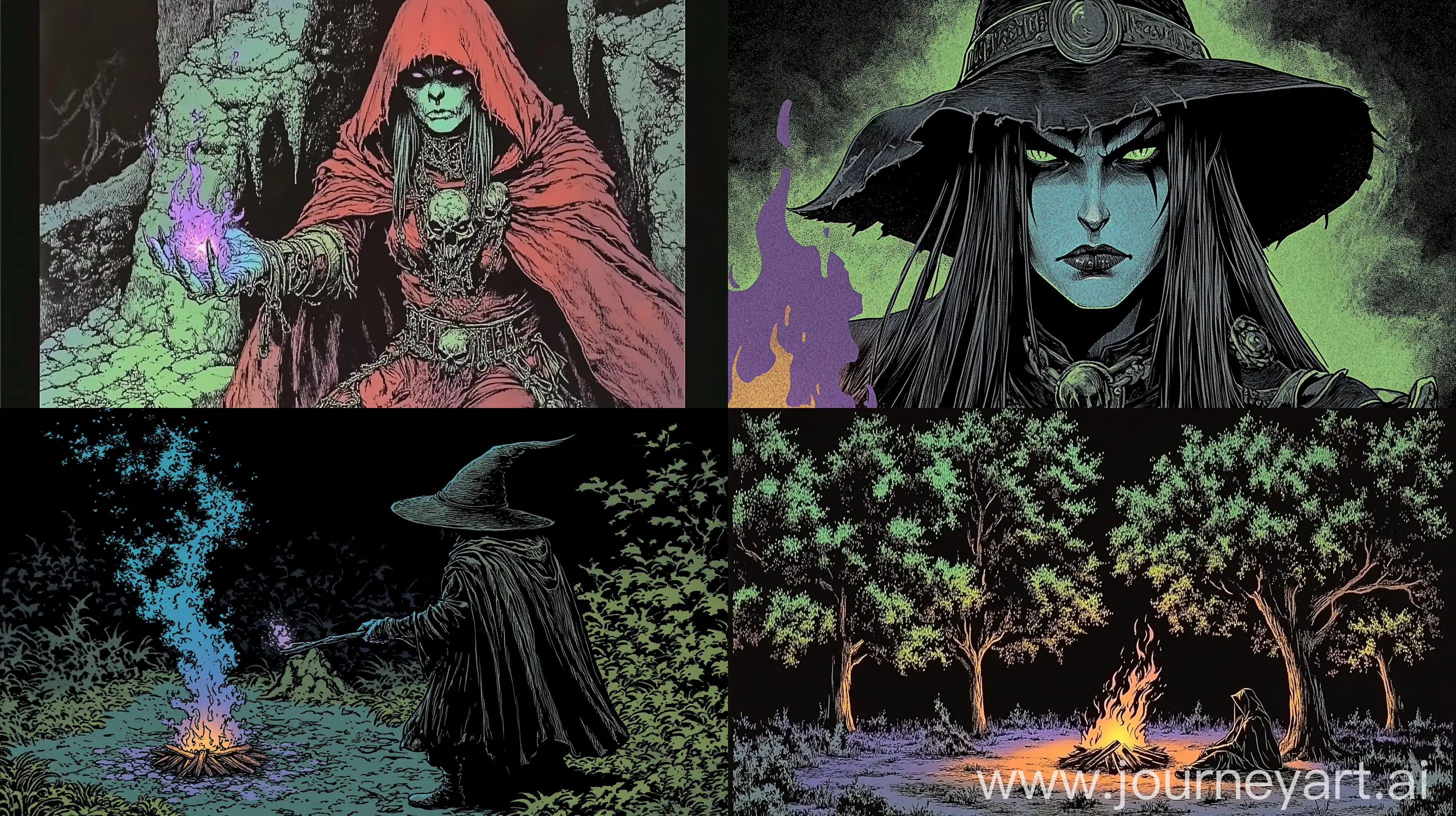 Hooded-Witch-Beside-Purple-Fire-in-a-Dark-Fantasy-Forest