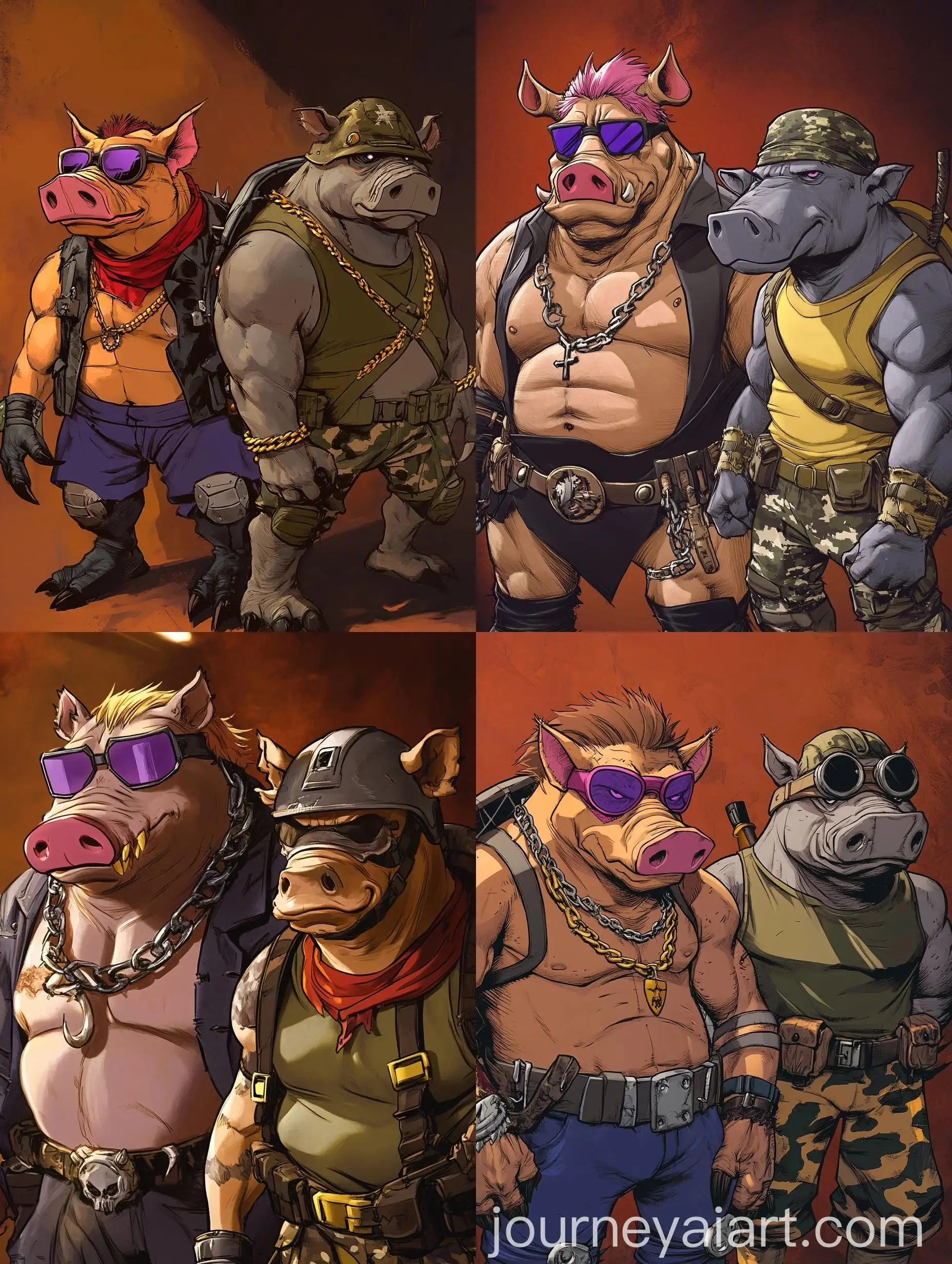 Mutated-Boar-and-Rhinoceros-with-Army-Themes-in-Teenage-Mutant-Ninja-Turtles-Style