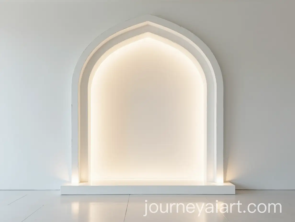 Minimalist-White-Sculpture-Arch-with-Bottom-Lighting-on-Wall