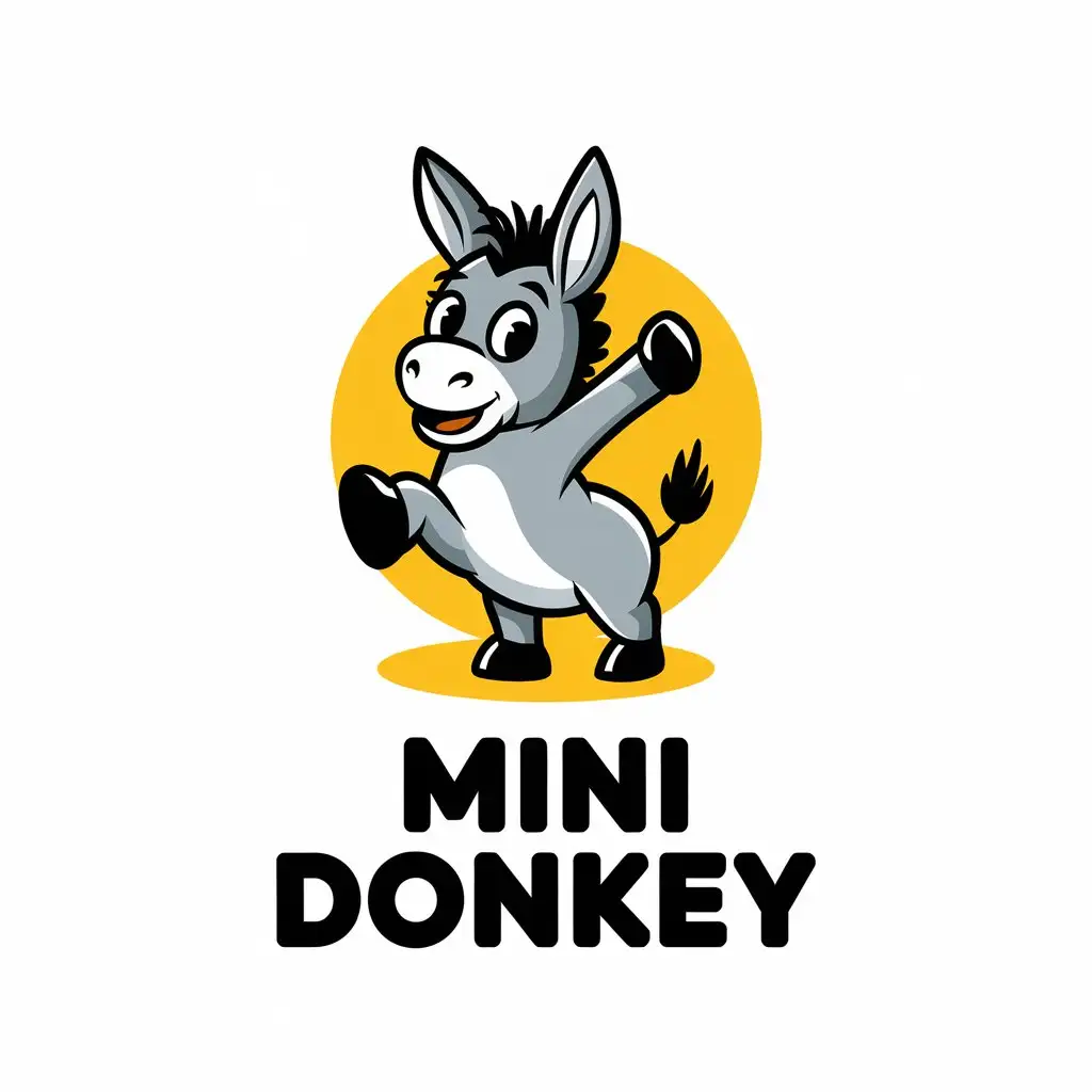 LOGO Design for Mini Donkey Vector Design with Happy Donkey Raising Front Leg on Clear Background