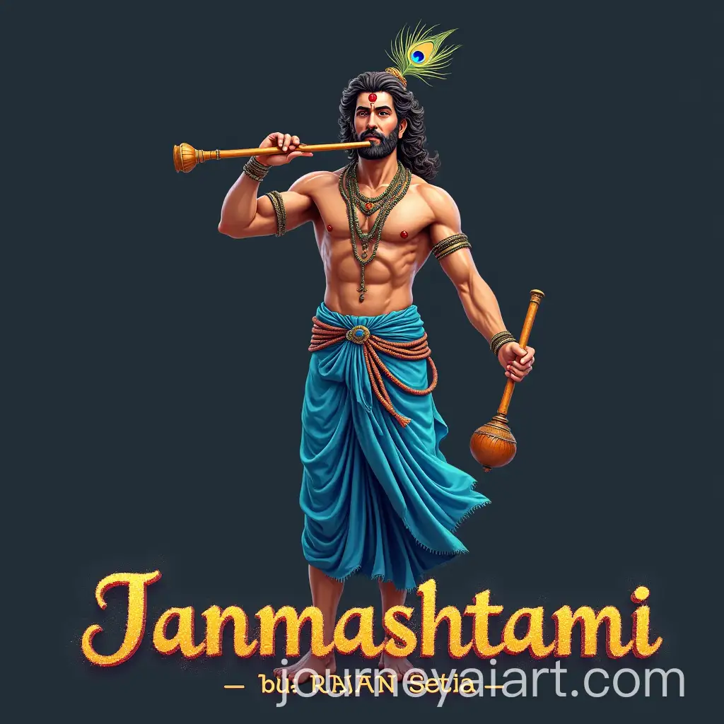 Janmashtami-Greeting-Card-with-Indian-Man-in-Blue-Dhoti-and-Flute