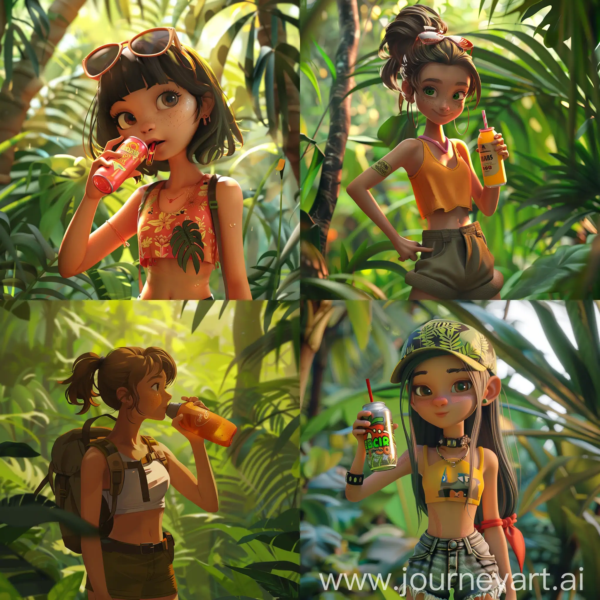 Girl-Drinking-Energy-Drink-in-Jungle