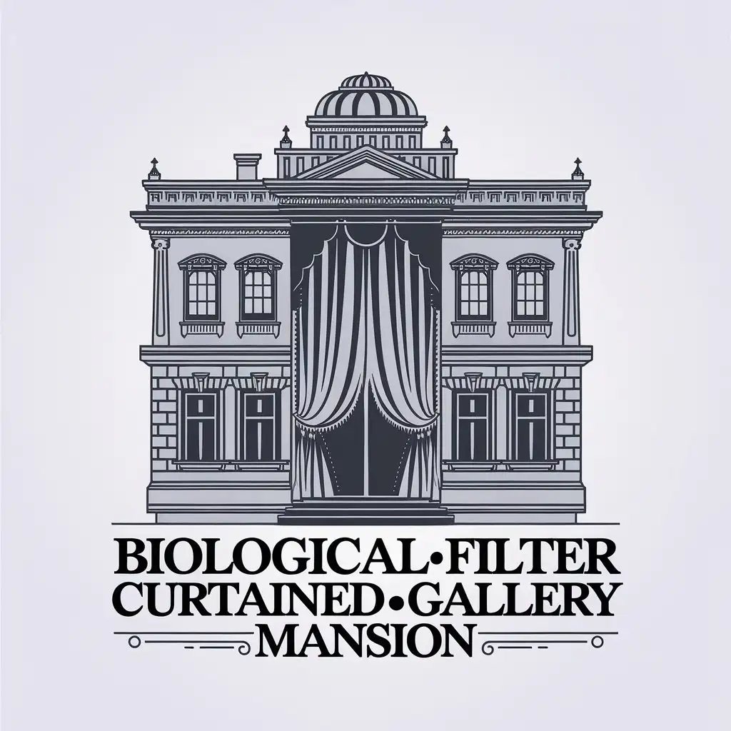 a vector logo design,with the text "biological_filter curtained_gallery mansion", main symbol:a building with a very beautiful design,complex,be used in Others industry,clear background